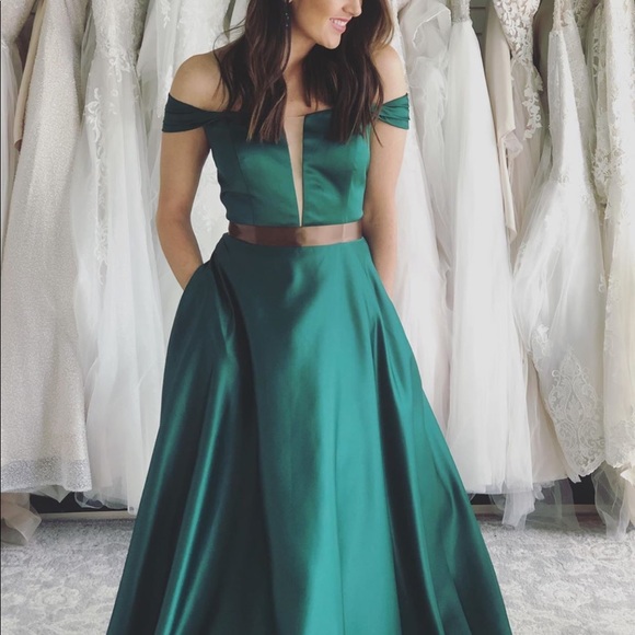 Cecilia Dresses & Skirts - Hunter Green Satin Ballgown Prom Dress OffShoulder